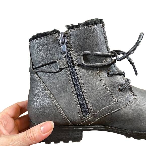 Sporto Gray Hornet Leather Faux Fur Ankle Boots Women Sz 6 - Picture 10 of 13